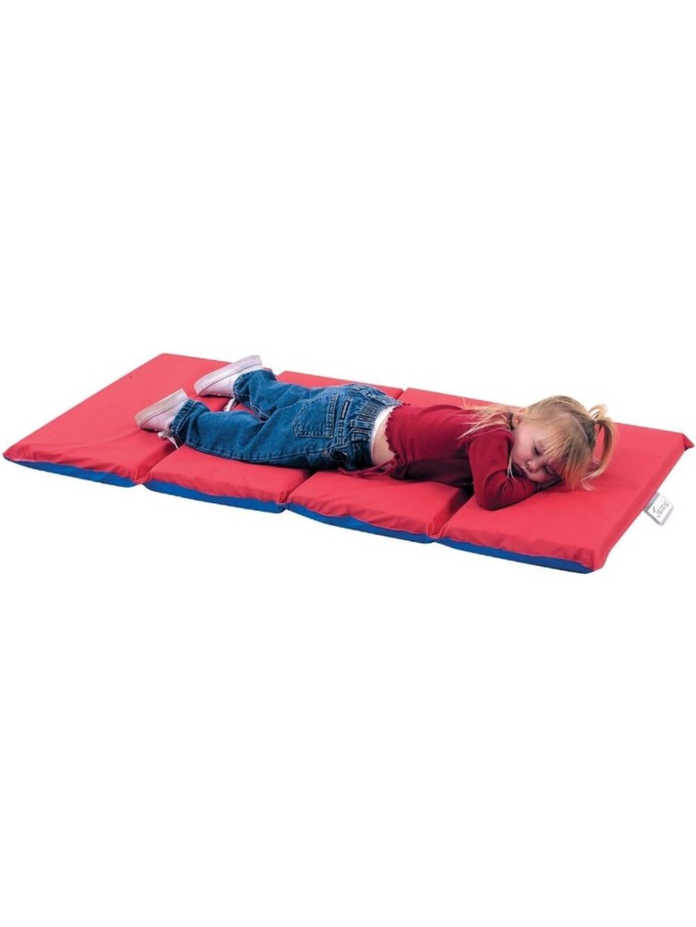 Cozy 2-Inch Thick Toddler Nap Mat - Waterproof, Red & Blue, 4 Sections for